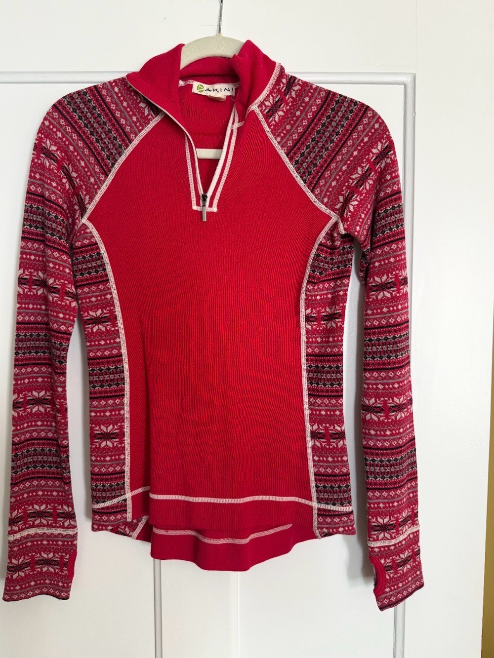 Dakini Red Patterned Half-Zip Turtleneck Sweater